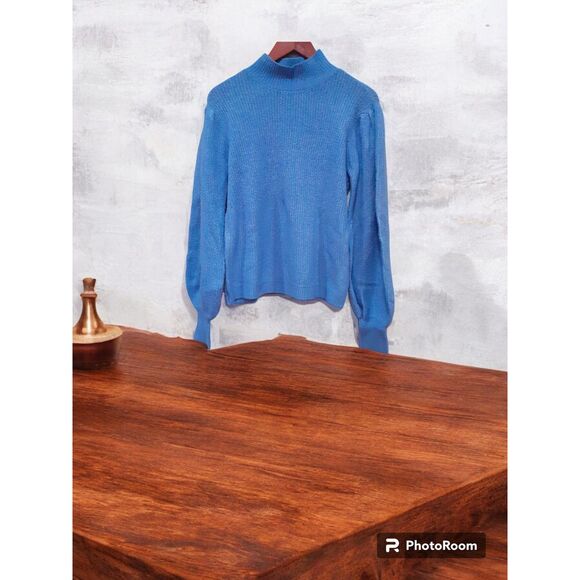 NEW Marled Mock Neck  Chunky Sweater Balloon Sleeve - Cozy & Stylish - Picture 1 of 11